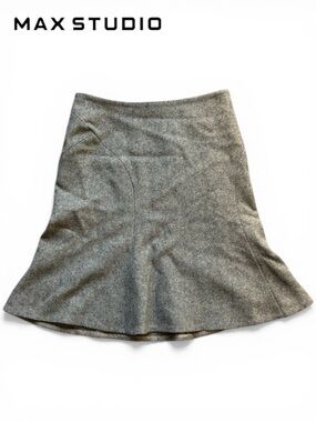 Max Studio Skirt Special Edition Tweed Wool Black & Tan Mermaid Flare Bell | 4